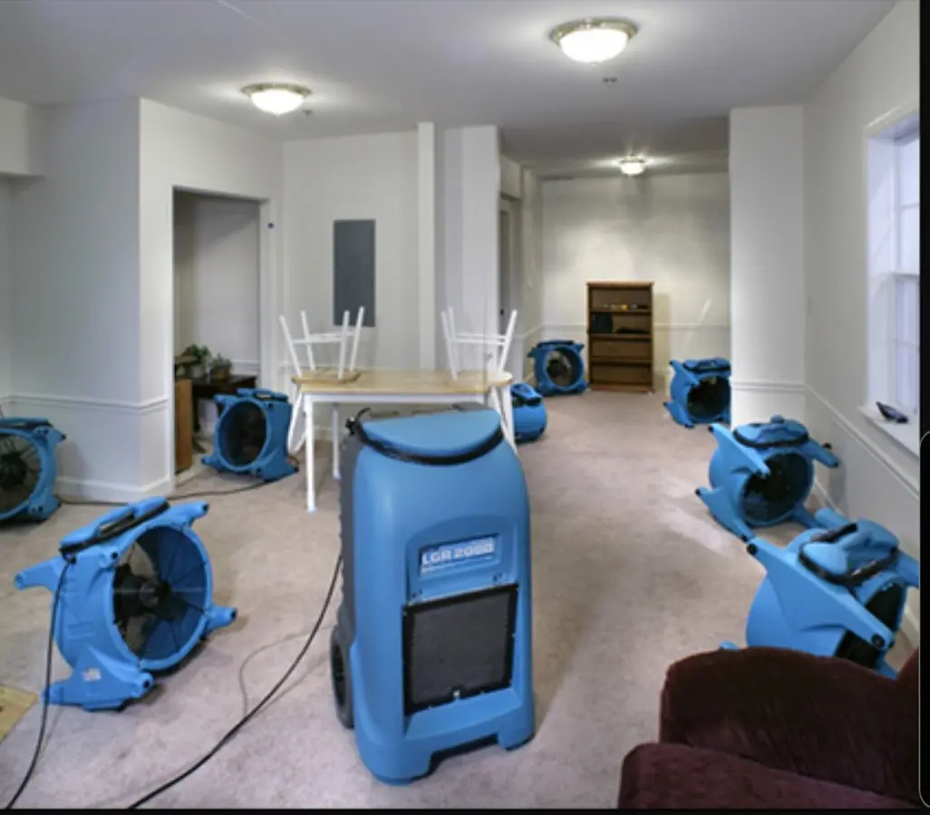 Air movers and dehumidifier setup for Water Extraction & Removal in Greenwich